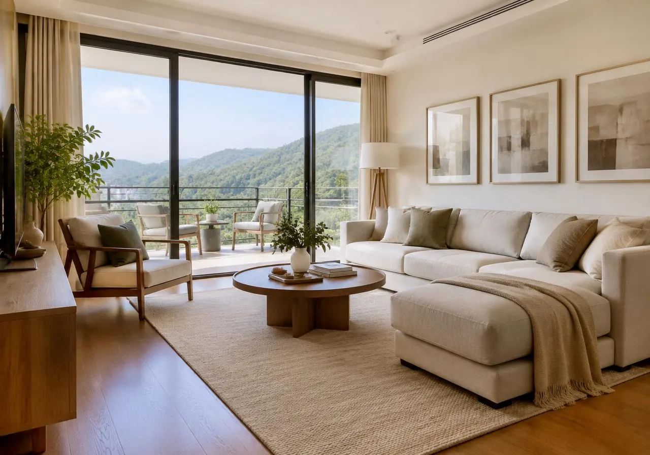 Living room with hill views